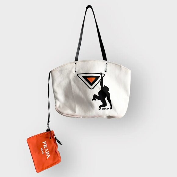 2018 Prada Canapa Monkey-Print Tote Bag - Picture 1 of 16
